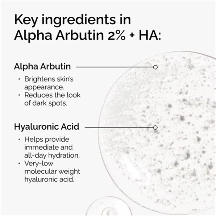 Alpha Arbutin 2% + HA 30ml Sérum Minimise L'apparence des Taches Foncés et Décoloration Hydrate La Peau