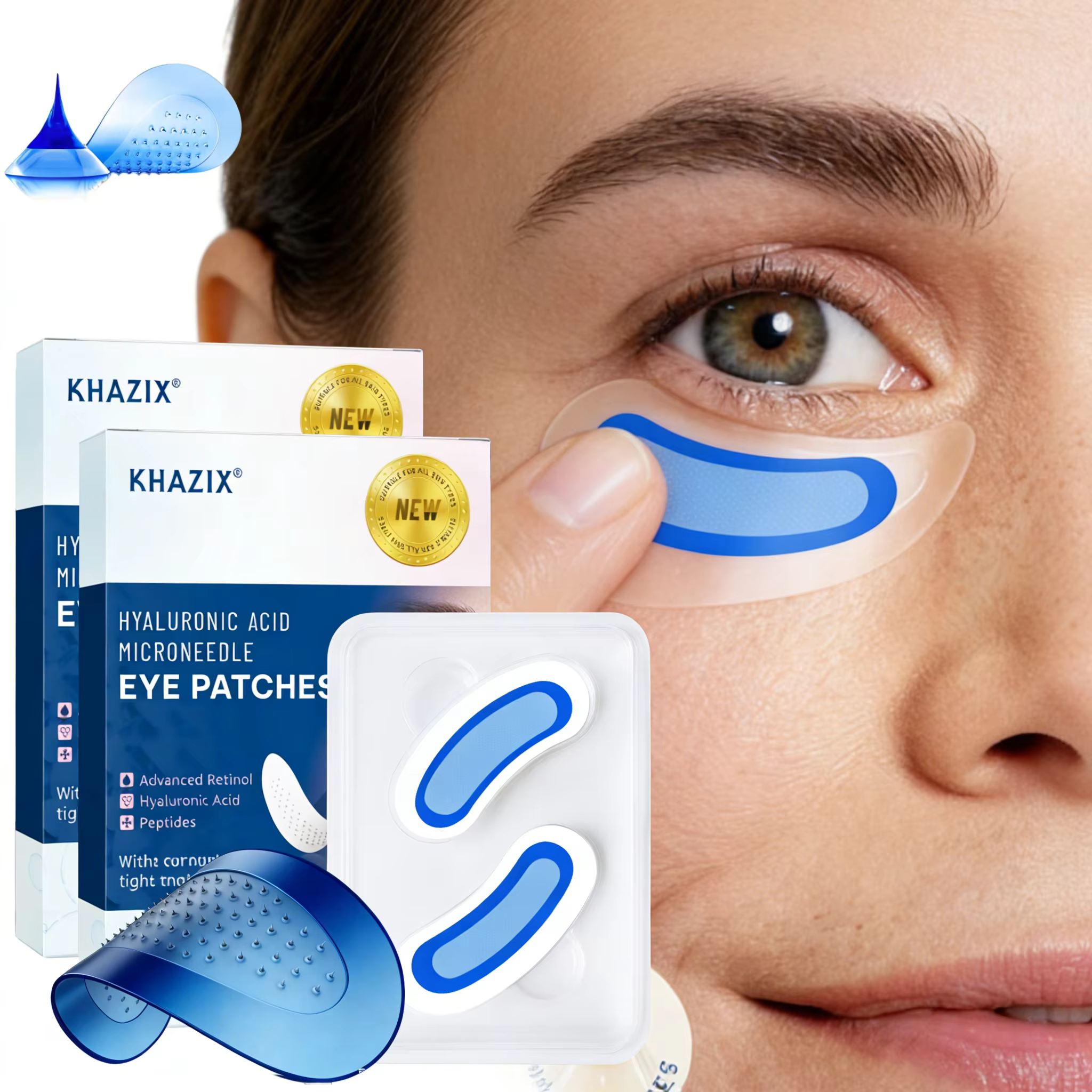 Patchs pour les yeux à micro-aiguilles au rétinol avec acide hyaluronique et peptides raffermissants