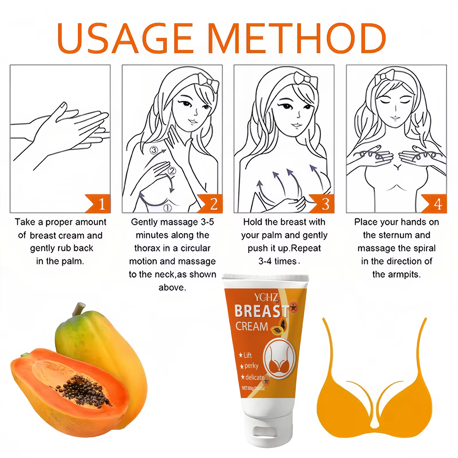 Crème de massage pour les seins à l'extrait de papaye - Hydrate et améliore la peau