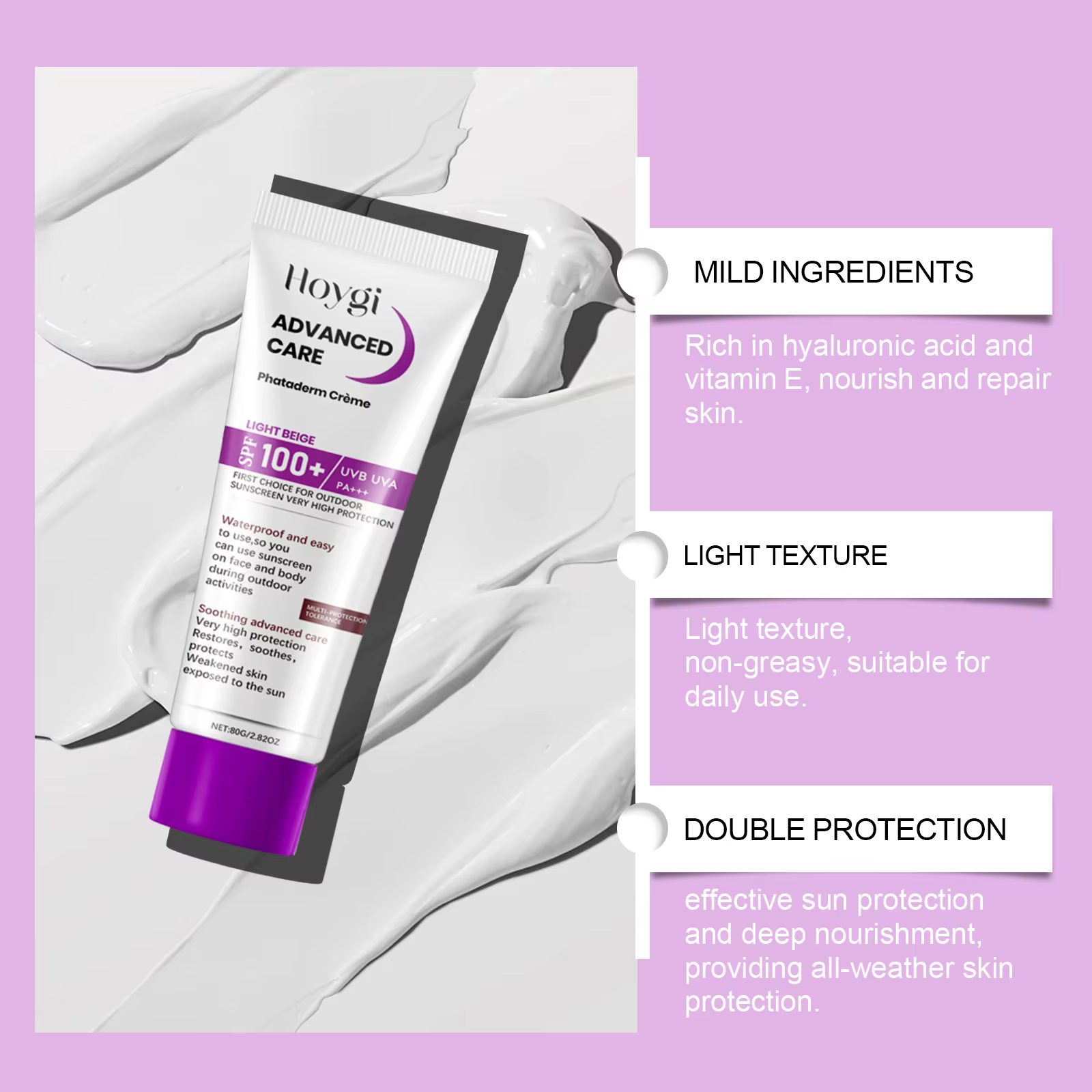 Crème solaire hydratante pour le visage Spf 100 + Protection UV