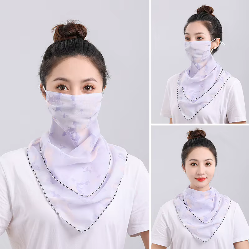 UPF 50+ Protection solaire voile facial écharpe-masque de cou en mousseline de soie respirante pour voyage en plein air cyclisme filtre UV couverture légère