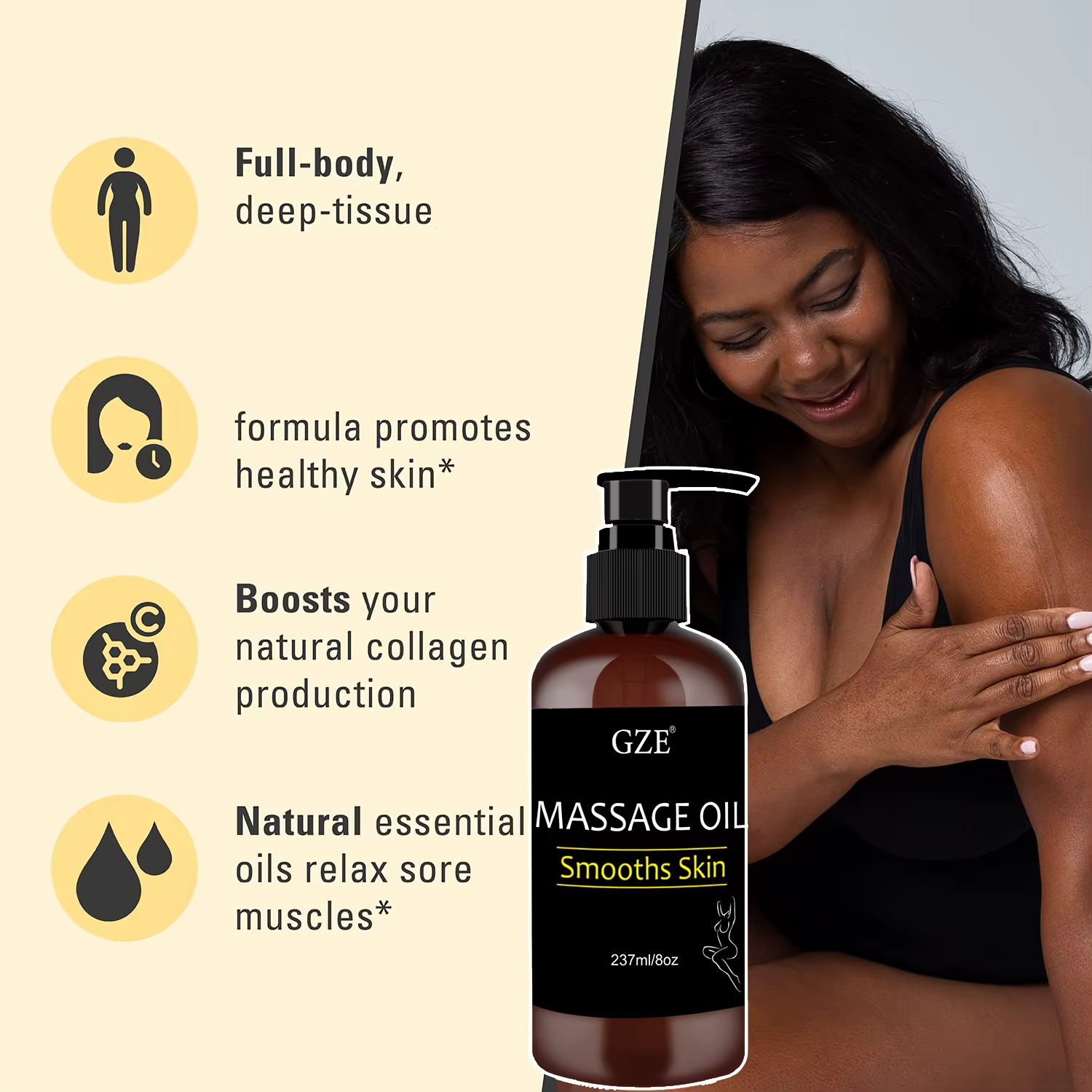GZE corps lisse peau huile de Massage infusée de collagène et cellule de tige raffermissement