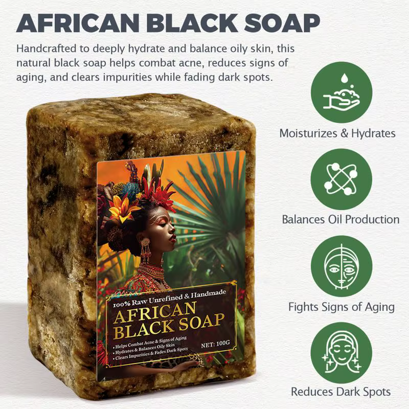 Savon noir africain nettoyage en profondeur exfoliant visage hydratant peau lissant