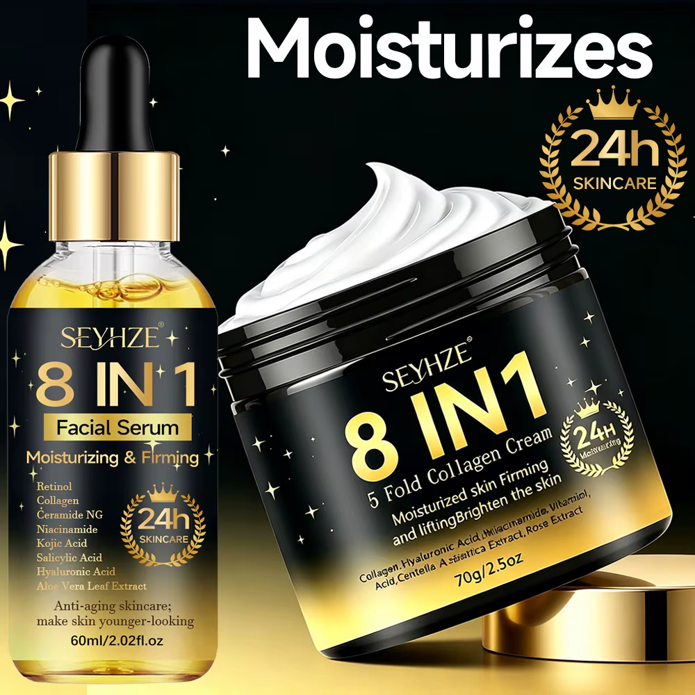 SEYHZE Kit de Soins Visage Hydratant et Raffermissant 8-en-1 (2 pièces) avec Niacinamide