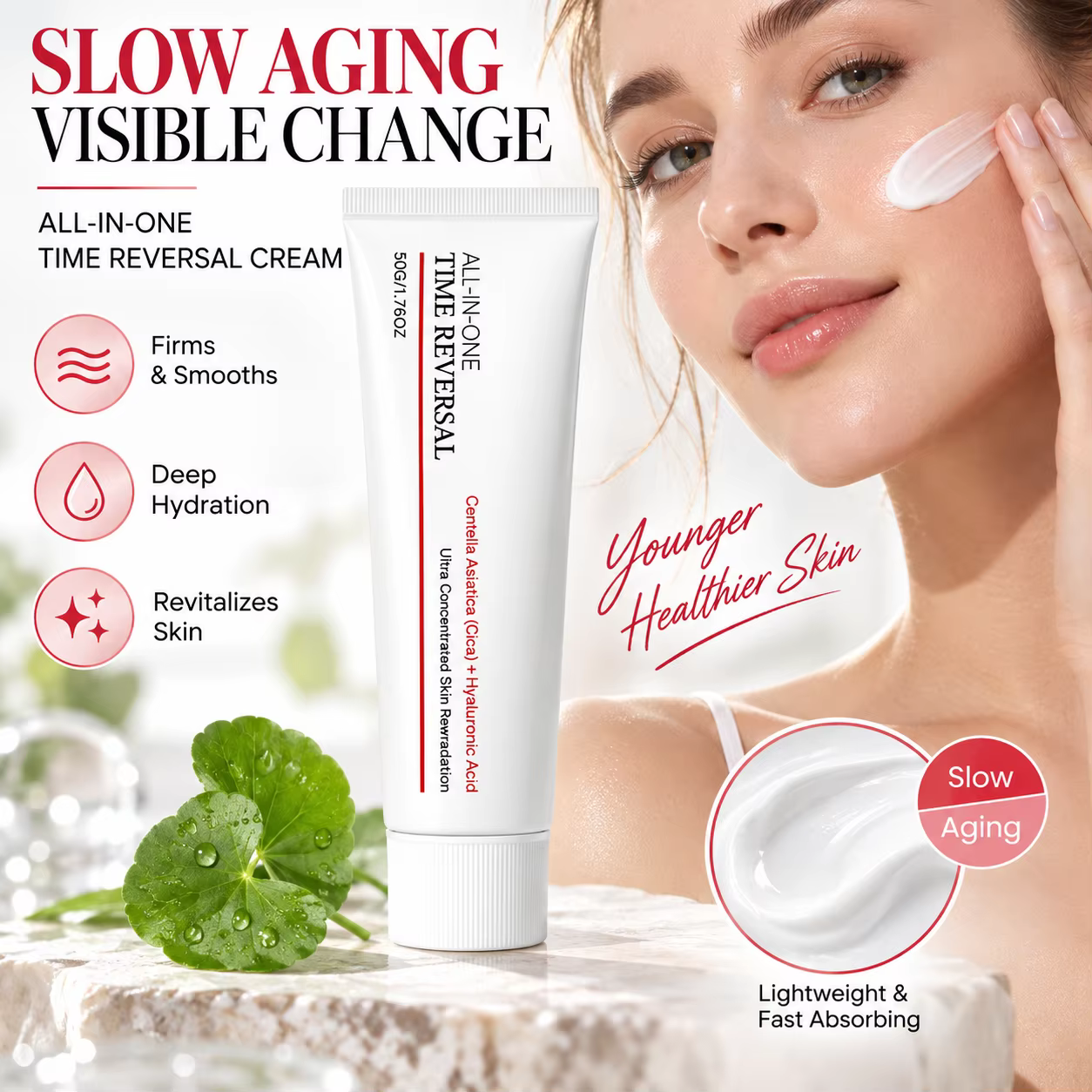 Crème Visage Tout-en-un Centella Asiatica Time Reverse, Hydratant Apaisant Cica, Soin de la Barrière Cutanée, Anti-Rougeurs, Soin Raffermissant de la Peau