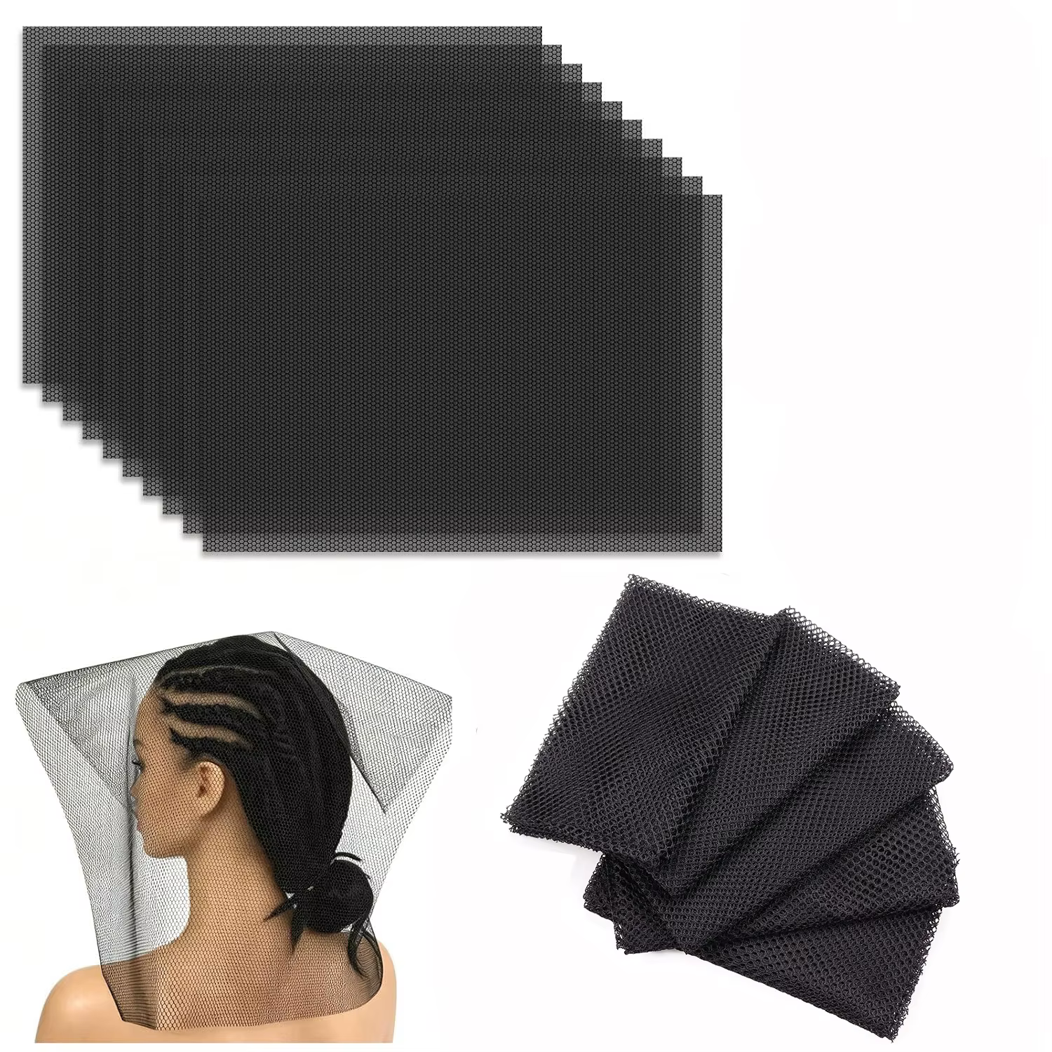 Filets à cheveux noirs pour femmes, en dentelle extensible, pour tissage de cheveux et postiches, disponibles en ligne