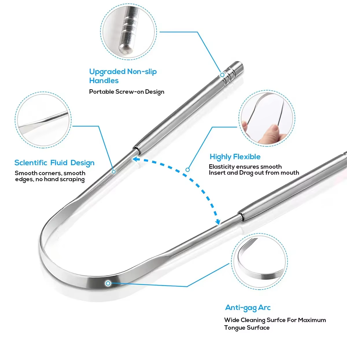 Grattoir à langue en métal Premium, 1 pièce/3 pièces, nettoyeur pour adultes et enfants, grattoirs à langue portables en acier inoxydable, brosses pour enlever