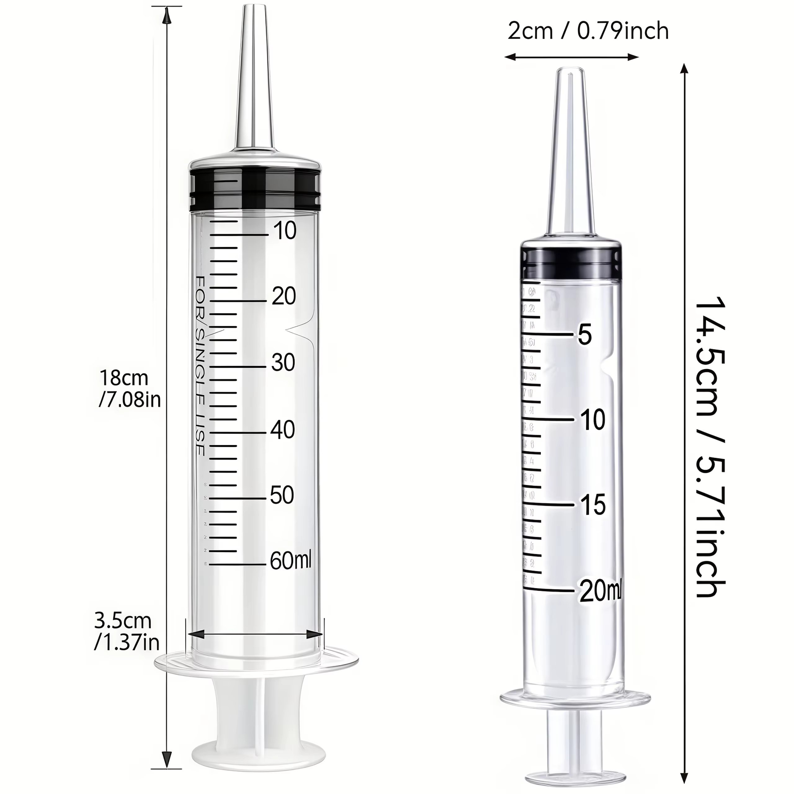 Seringue de 20 ml/60 ml/100 ml/150 ml, seringue en plastique, utilisée pour les laboratoires scientifiques, le transfert de liquides, l'irrigation des plantes, le parfum, l'encre, le changement d'eau 