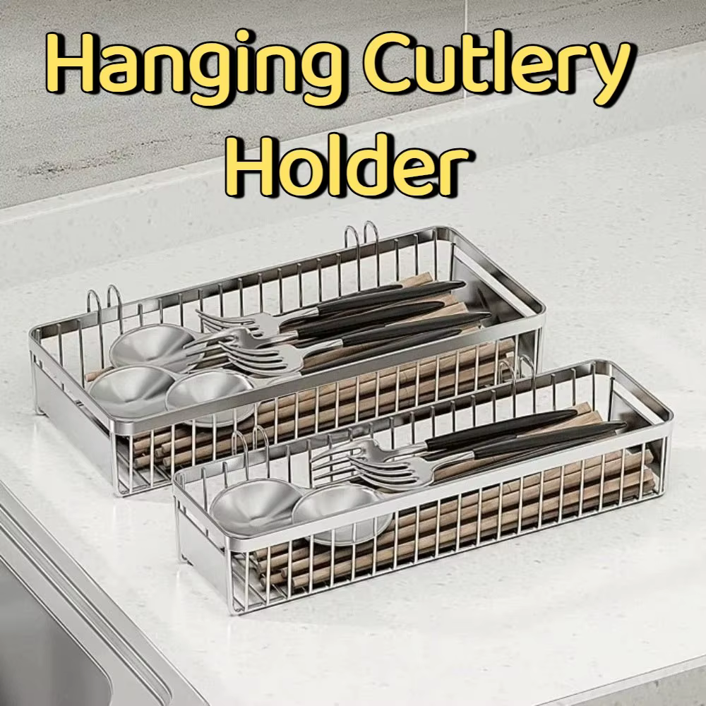 Porte-couverts suspendu en acier inoxydable, argent avec crochet, égouttoir à couverts, grande capacité, facile à nettoyer, porte-couverts pour lave-vaisselle