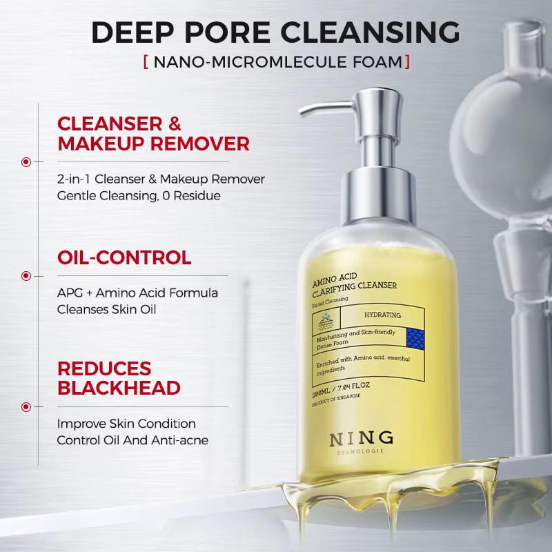 NING DERMOLOGIE Nettoyant pour le visage coréen aux acides aminés avec acide salicylique aide à resserrer les pores