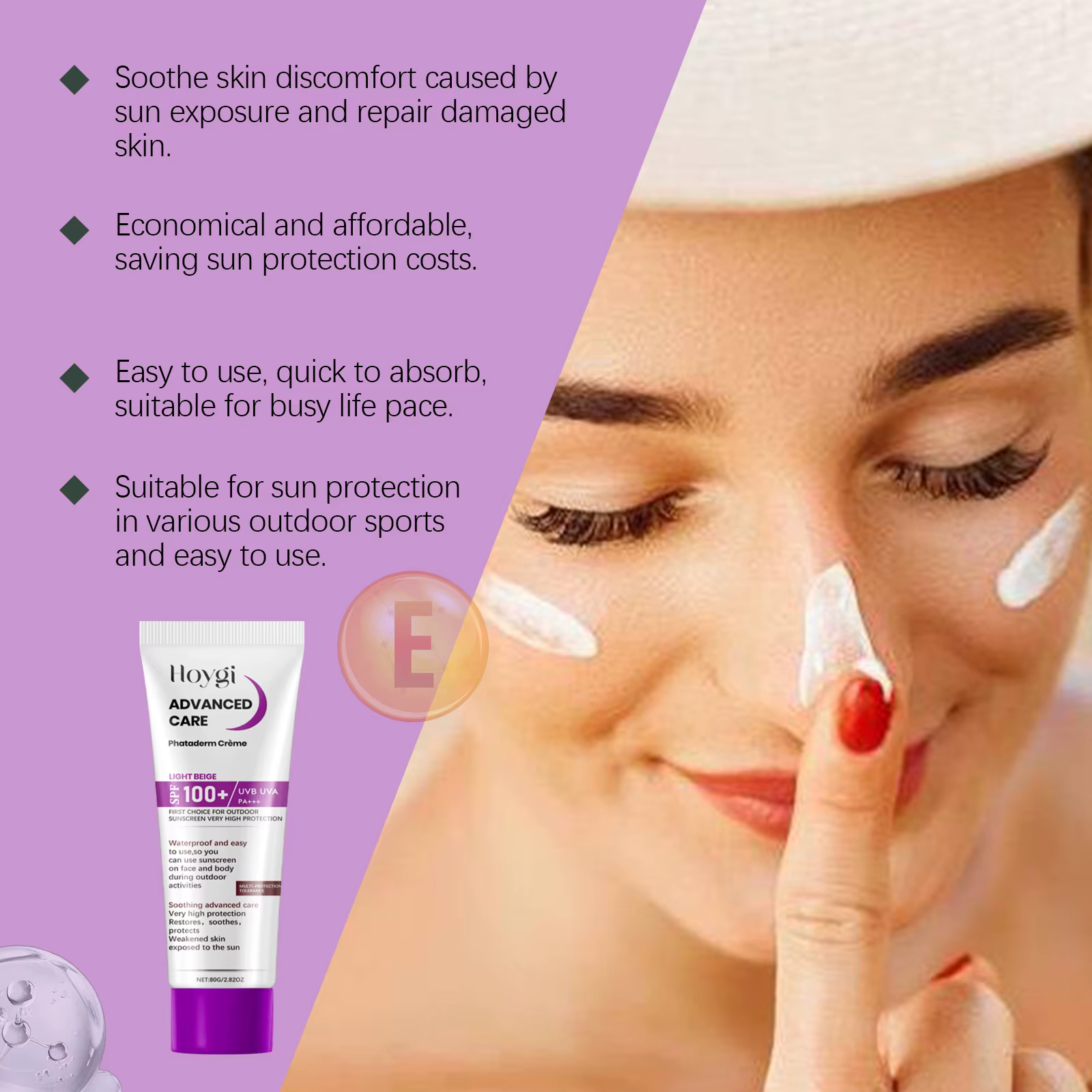 Crème solaire hydratante pour le visage Spf 100 + Protection UV