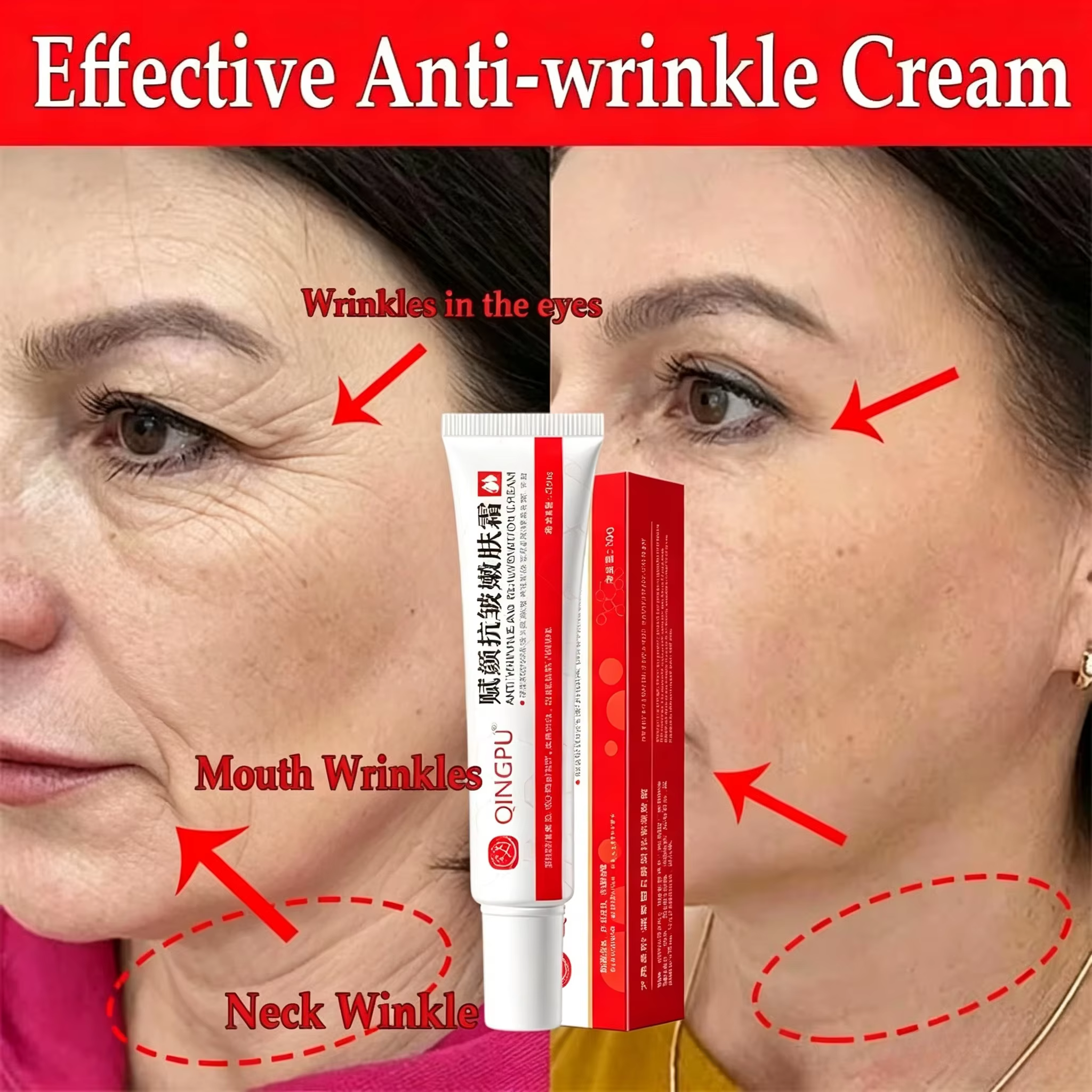 Crème Visage Anti-Âge Instantanée Anti-Rides, Raffermissante, Liftante, Atténue les Ridules, Éclaircissante, Hydratante, Illuminatrice, Resserre la Peau