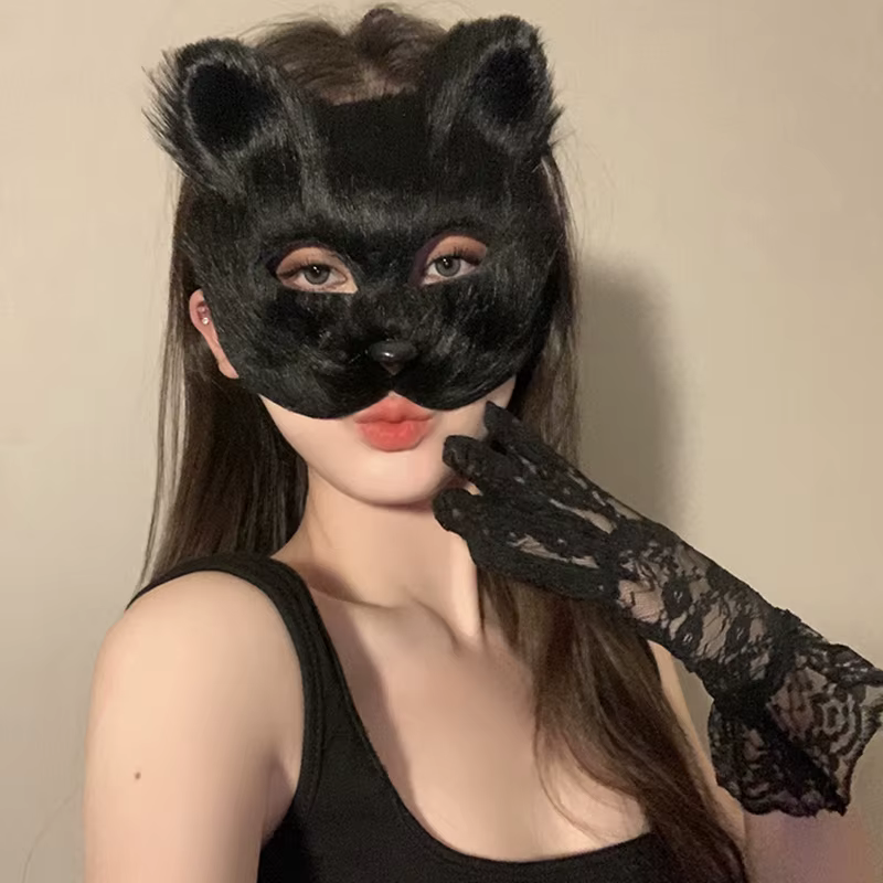Nouveau kit de masque demi-visage DIY fait main pour graffiti, masque therian vierge, masque animal (chat, renard) à dessiner à la main, cadeaux de fête (3 pièces)