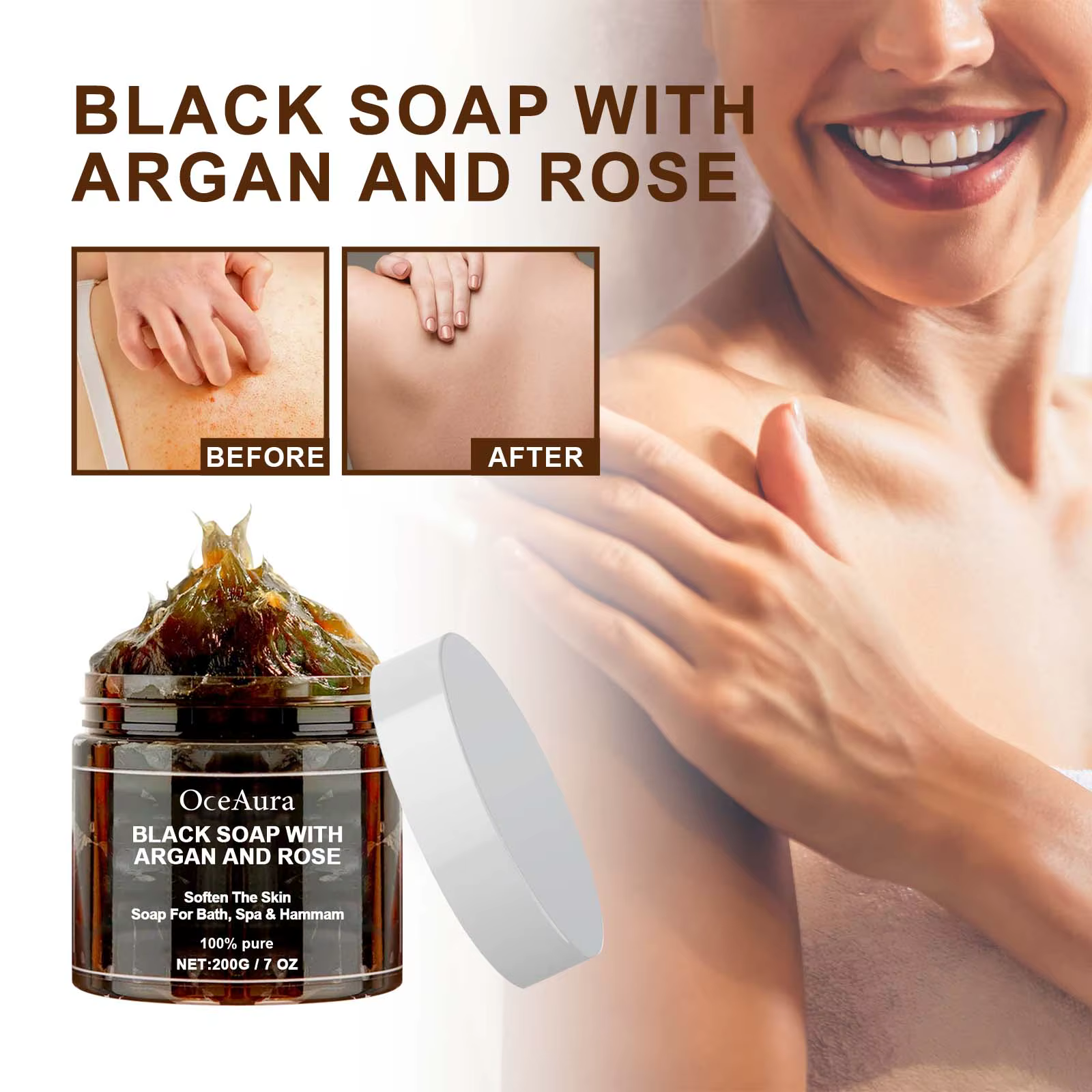 Savon noir OCEAURA à l'argan et à la rose
