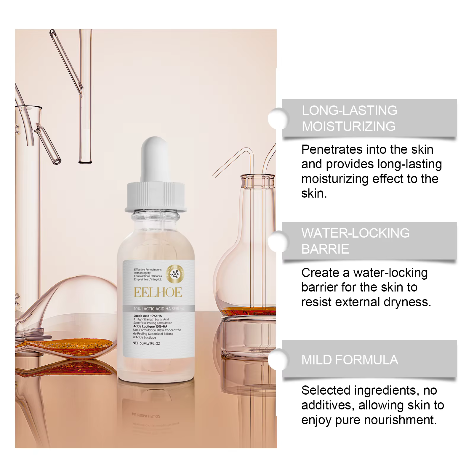 EELHOE acide hyaluronique sérum visage nourrissant en profondeur peau raffermissant l'acide lactique rajeunir l'essence