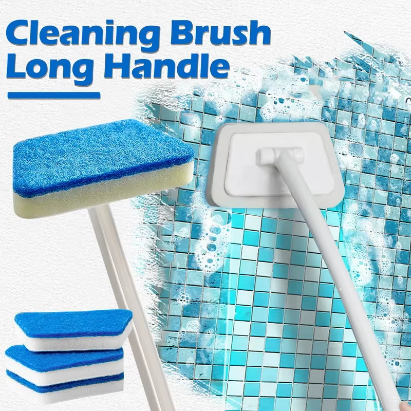 Brosse de nettoyage d'éponge de salle de bain, outil multifonctionnel, brosses de baignoire amovibles à Long manche pour sol domestique, brosse pour carrelage en céramique