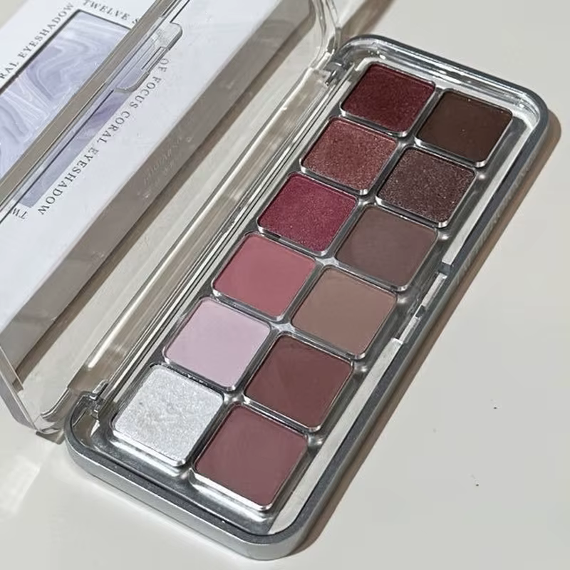 Palette de fards à paupières 12 couleurs, mat, perle, vin rouge, Rose, marron, paillettes scintillantes, maquillage pour les yeux pour débutant longue durée