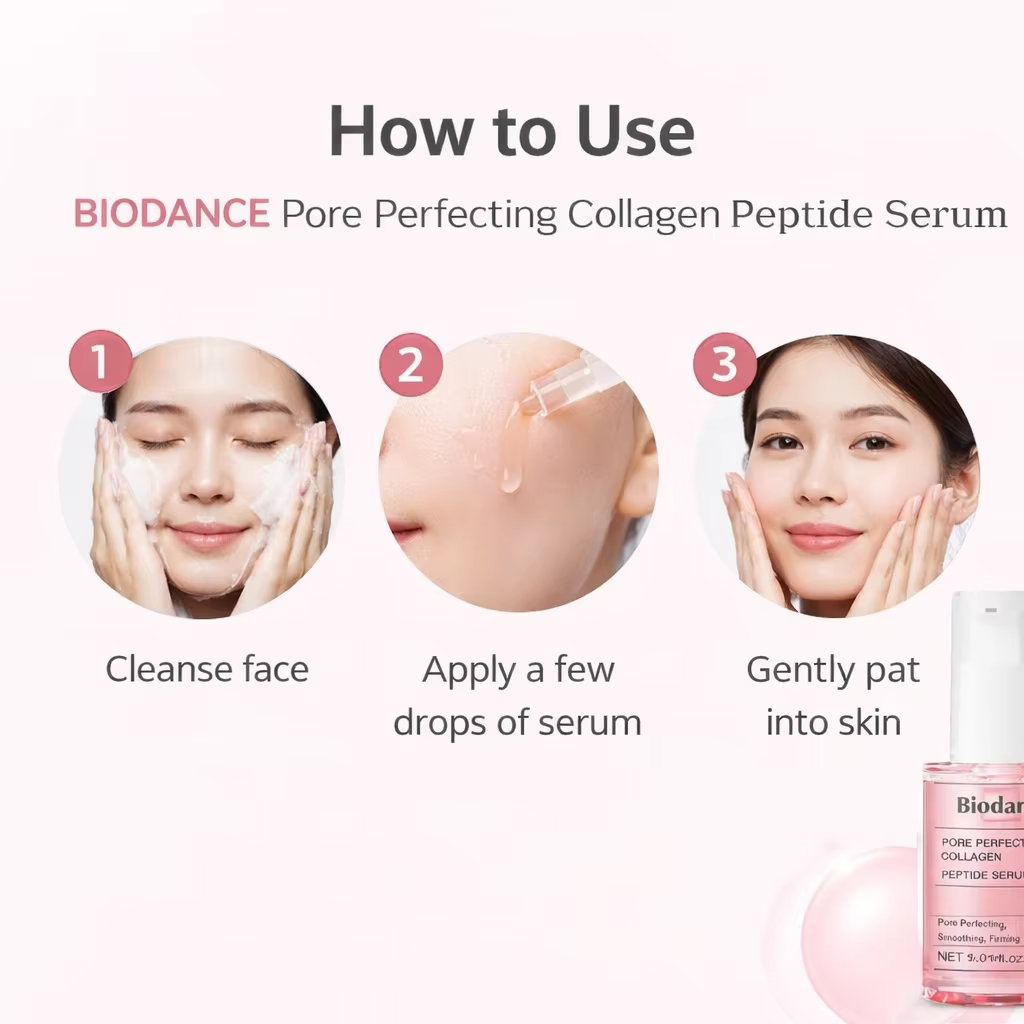 Sérum Coréen au Collagène et Peptides pour Affiner les Pores & Sérum Hydro Cera-nol, Essence Hydratante Apaisante pour le Soin des Pores du Visage 30ml