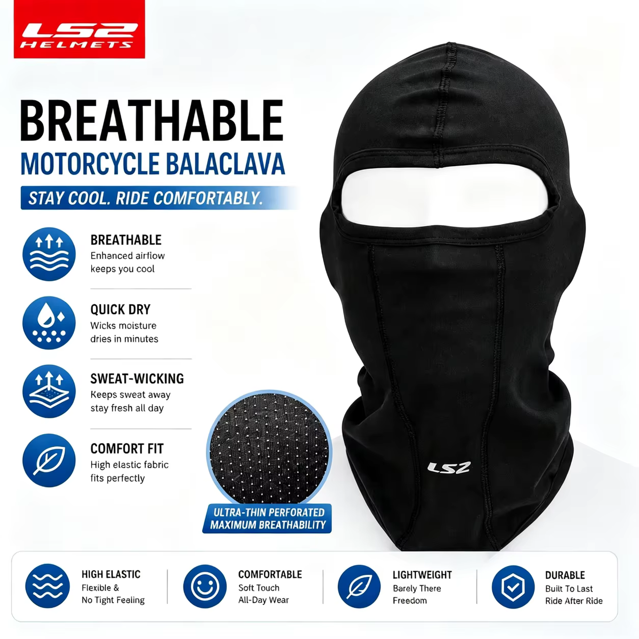 LS2-Masque facial de moto, cagoule respirante, masque de motocross, crème solaire UV, accessoires de moto, été, original