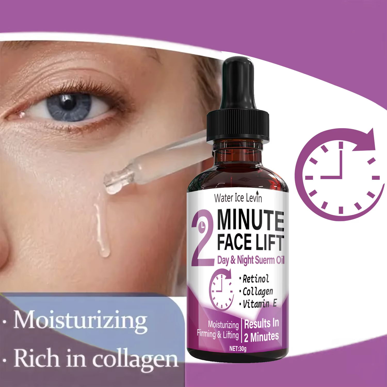 Minute Face Lift Huile de sérum jour et nuit au rétinol et au collagène – Hydratant, raffermissant et liftant en 2 minutes