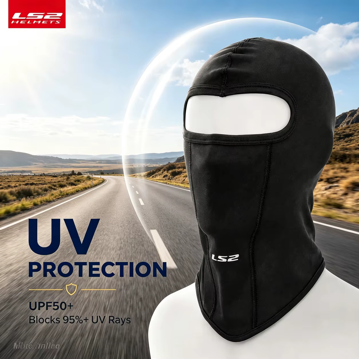 Masque Balaclava pour moto LS2 original, pour hommes et femmes, protection solaire UV, masque facial respirant, séchage rapide, masque d'hiver chaud pour le ski
