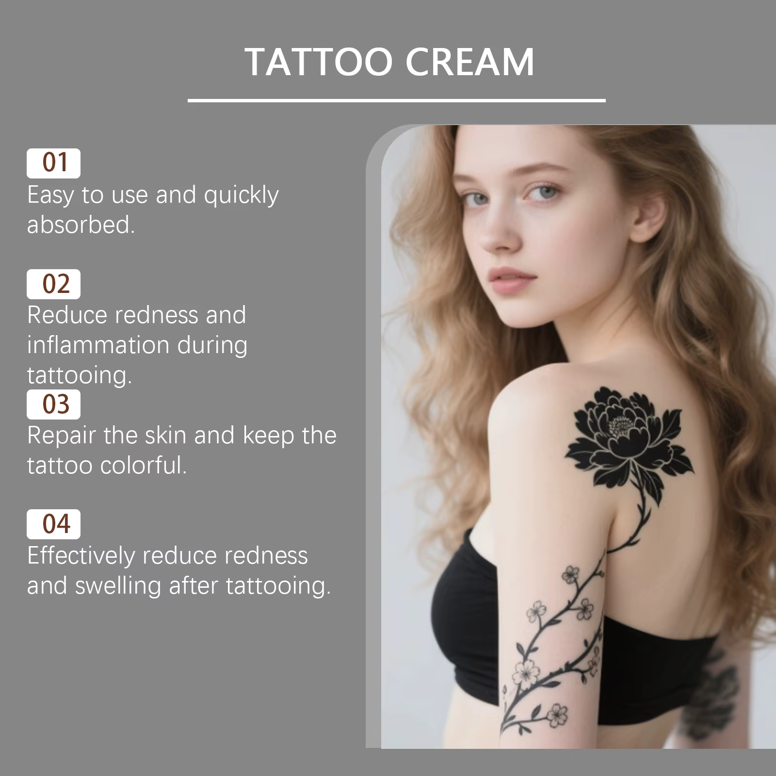 Crème de soin après tatouage 20g avec Aloe Vera et Vitamine E, hydratante, apaisante, anti-rougeurs pour la préservation de la couleur