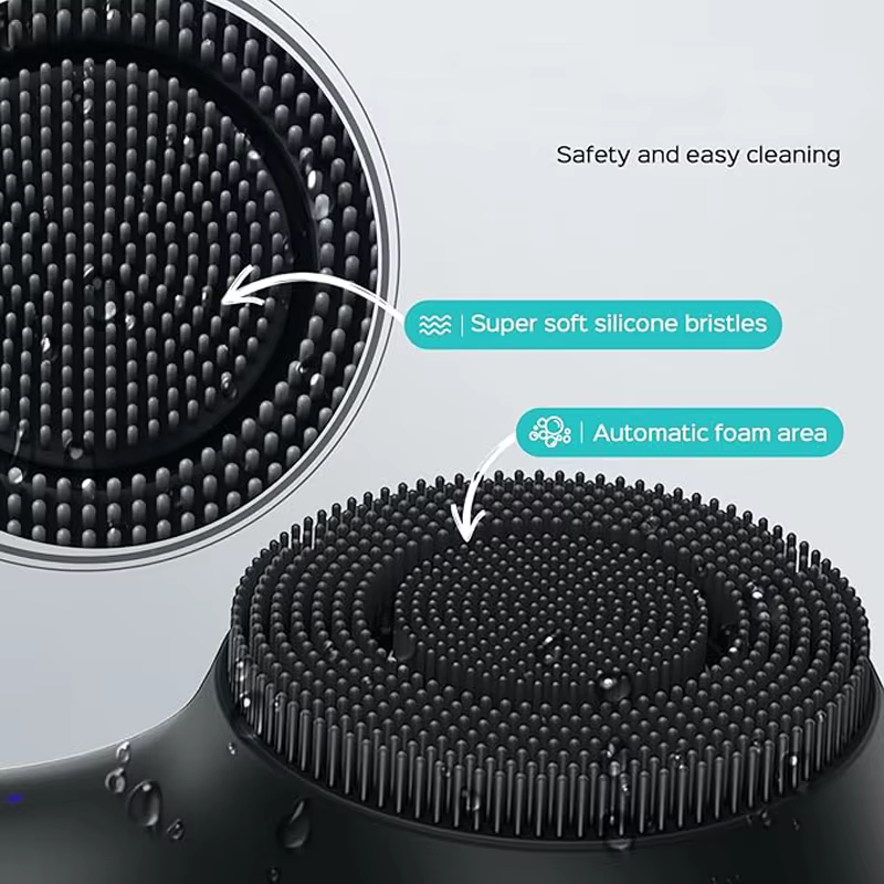 Brosse nettoyante pour le visage en silicone avec double rotation et modes de vibration