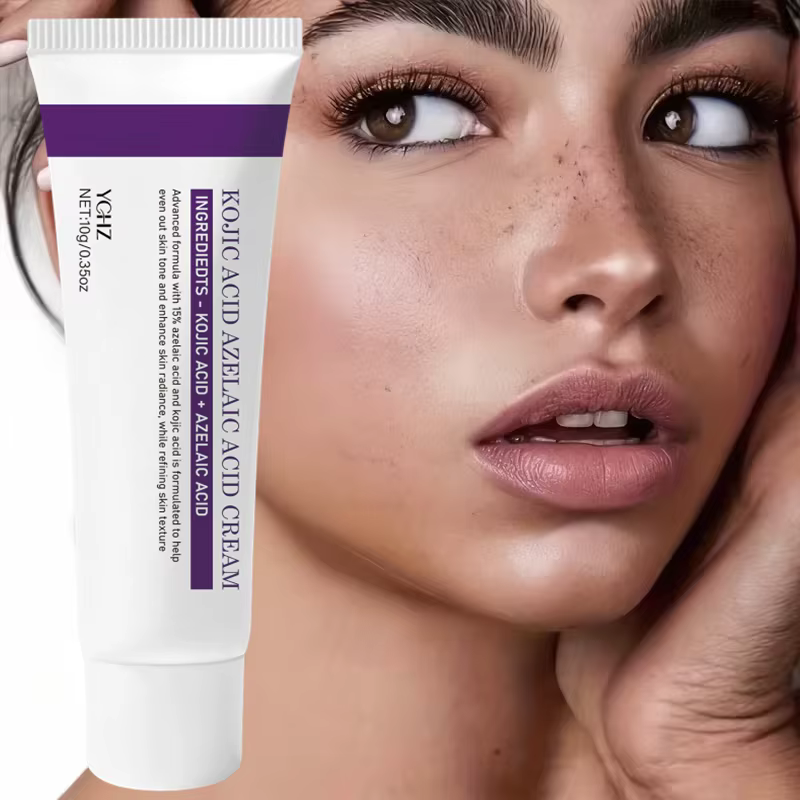 Crème pour le visage à 15 % d'acide azélaïque, essence hydratante en profondeur, absorption rapide, douce et respectueuse de la peau. Les ingrédients incluent de l'acide kojique, de la niacinamide, de