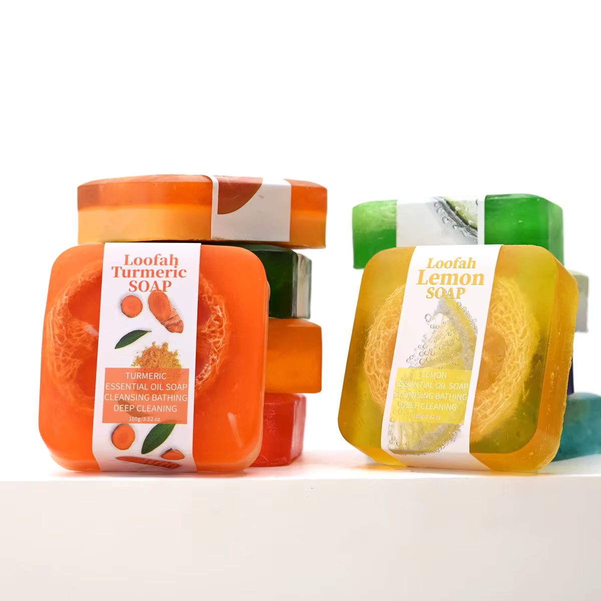 S + 100g curcuma Loofah savon nettoyant pour le visage fait à la main purifiant en profondeur blanchissant soins de la peau douche corporelle propre