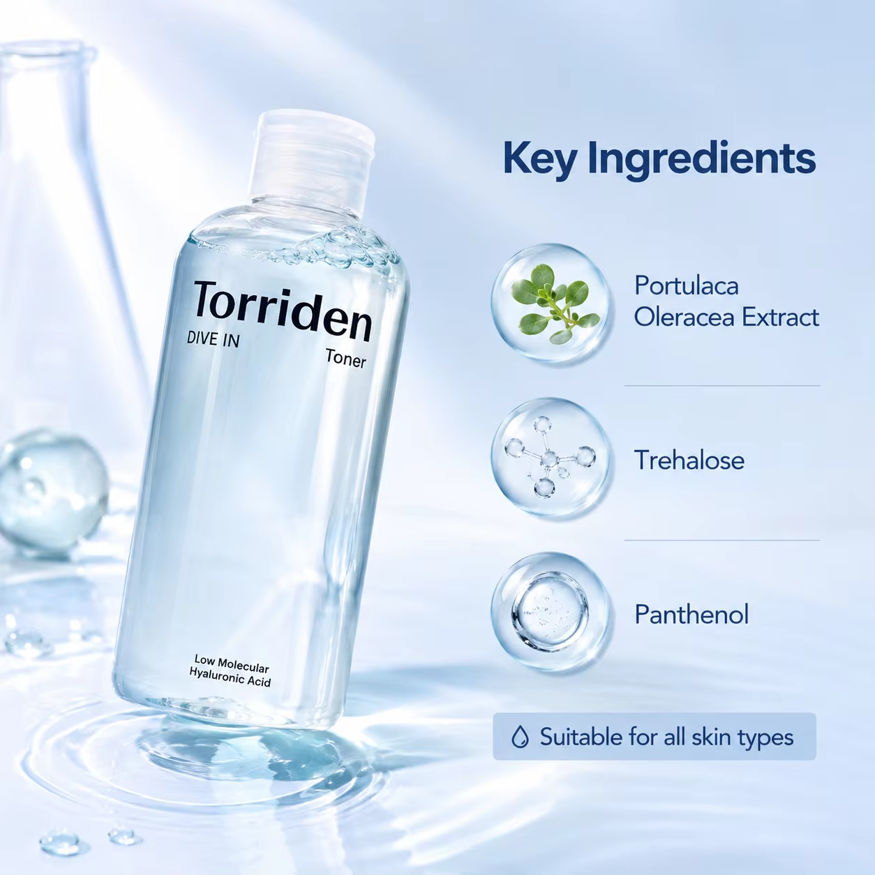 Torriden DIVE IN Tonique à l'acide hyaluronique à faible poids moléculaire 300 ml Eau hydratante et rafraîchissante pour le visage Hydratant Anti-dessèchement de la peau