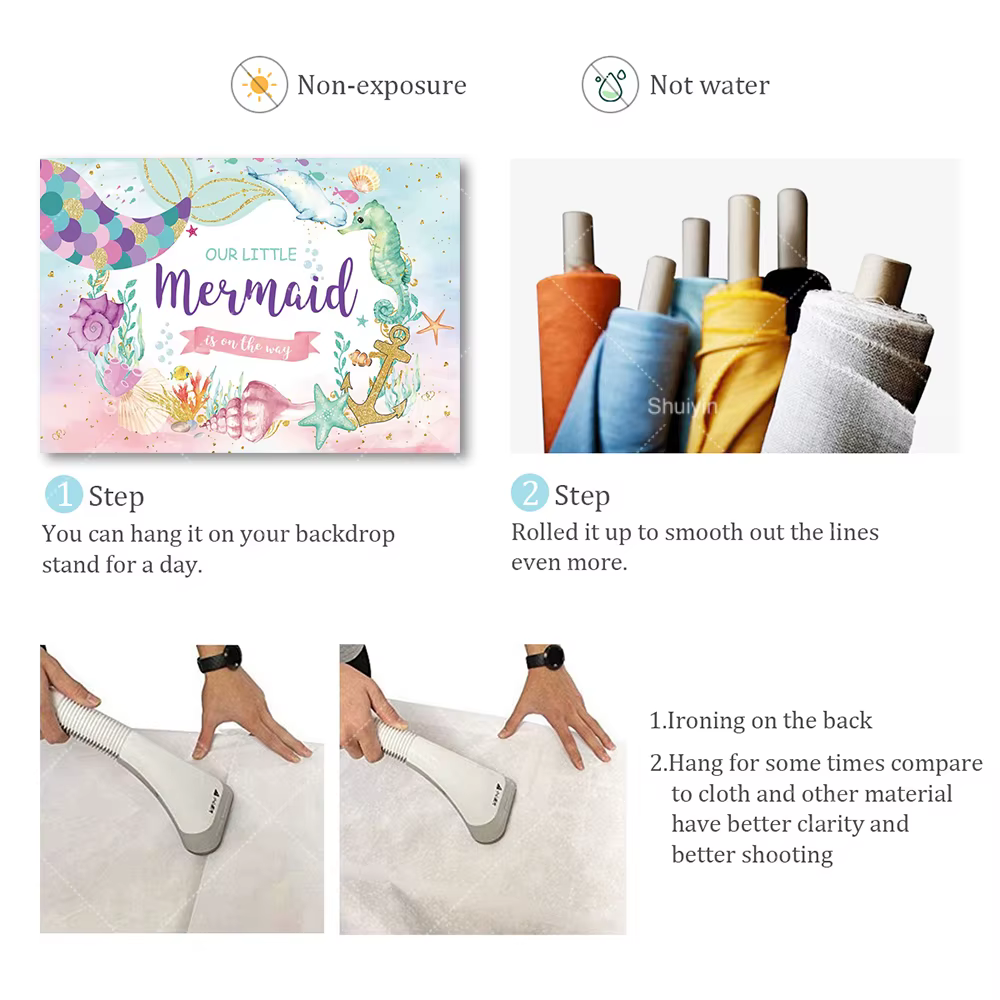 Toile de fond sur le thème des sirènes, fond photographique sous la mer, décoration de fête d'anniversaire pour filles, fournitures de décoration pour fête de princesse, bannière pour baby shower