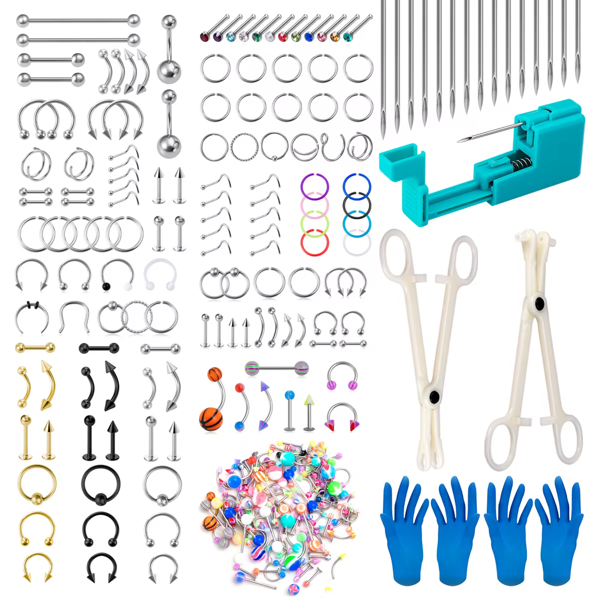 Kit d'outils de perçage corporel pour hommes et femmes, odorde perçage corporel facile à utiliser, bijoux de piercing au nombril, Jules, langue antarctique, cartilage, blogueur d'yeux