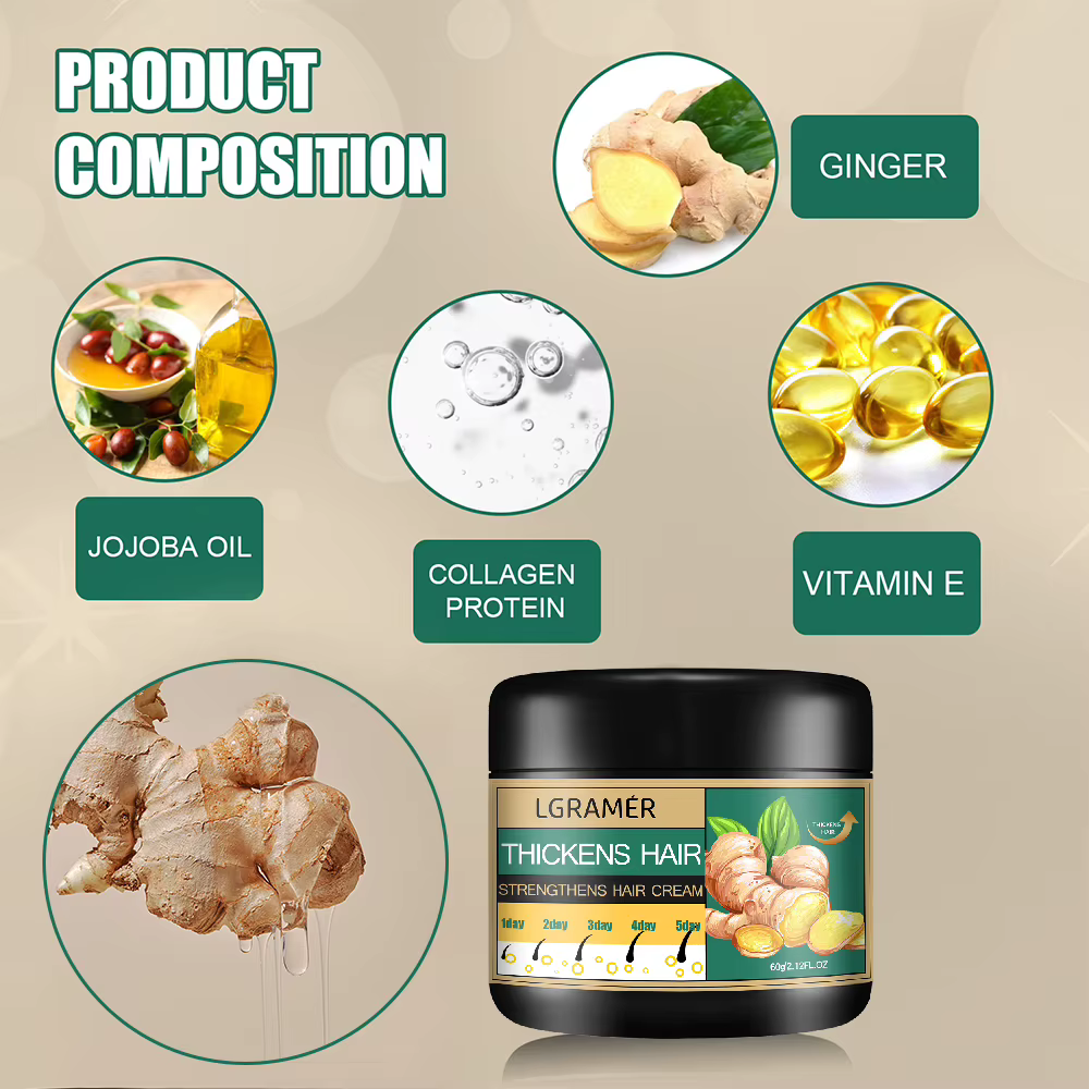 Produits pour la croissance des cheveux crème réparatrice pour la repousse du gingembre prévenir la perte de cheveux traitement de la calvitie cheveux denses beauté soins capillaires hommes femmes
