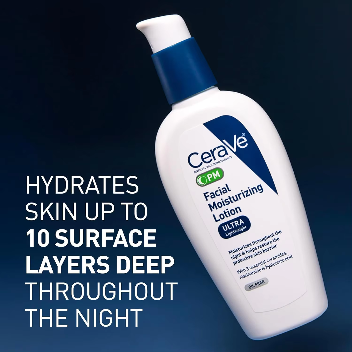 Lotion hydratante pour le visage CeraVe PM avec acide hyaluronique et niacinamide