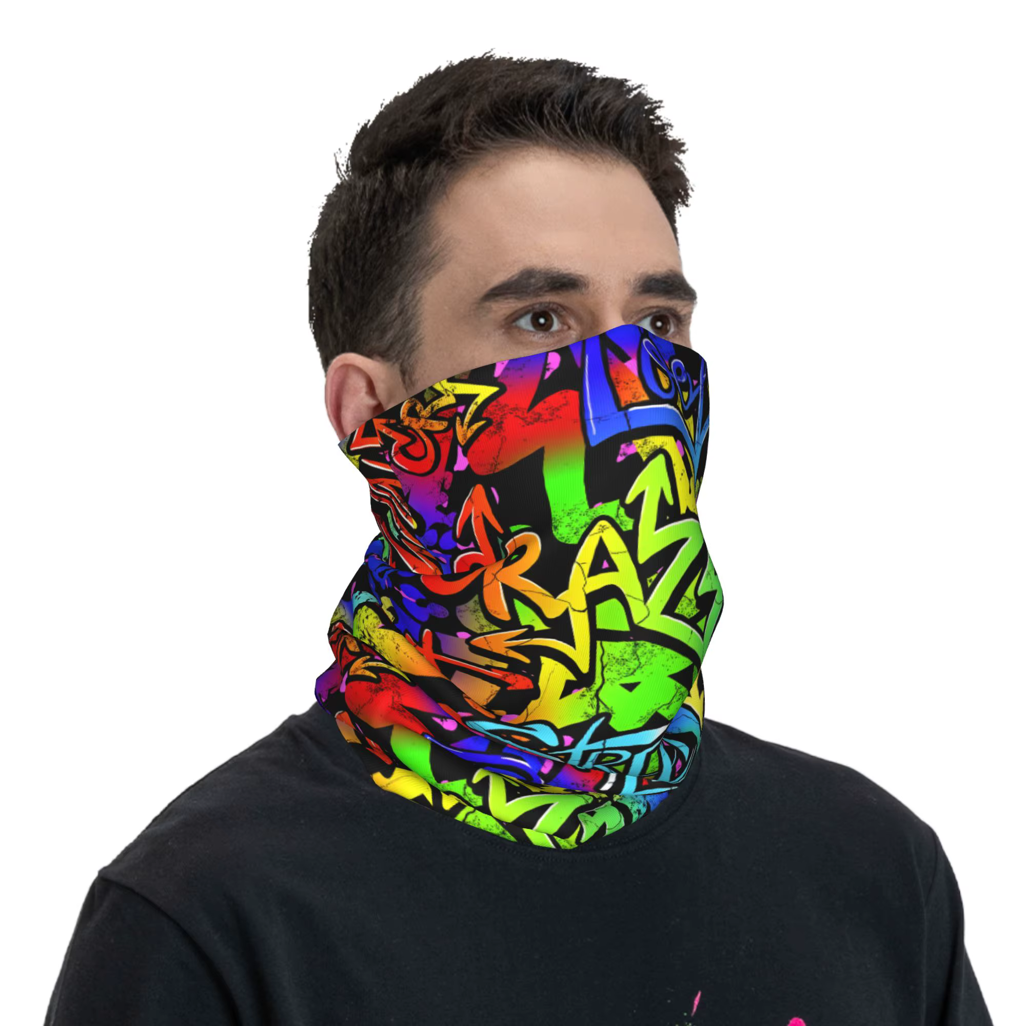 Cagoule Néon Graffiti Art pour Hommes, Masque Facial Anti-UV Amusant pour Cyclisme et Pêche, Écharpe Respirante Bandana