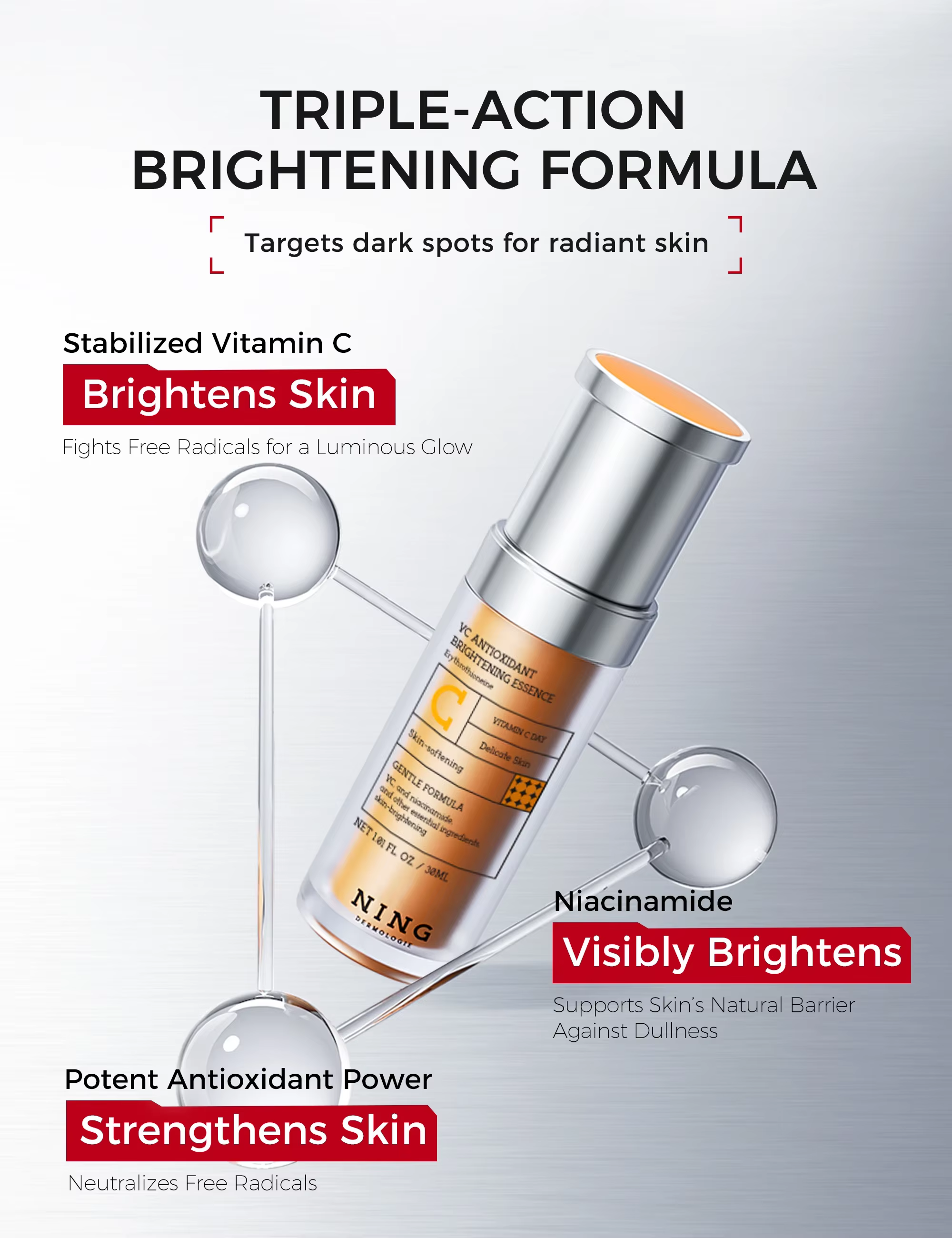 Sérum visage à la vitamine C 30 ml x 3 – Niacinamide + extrait de calendula