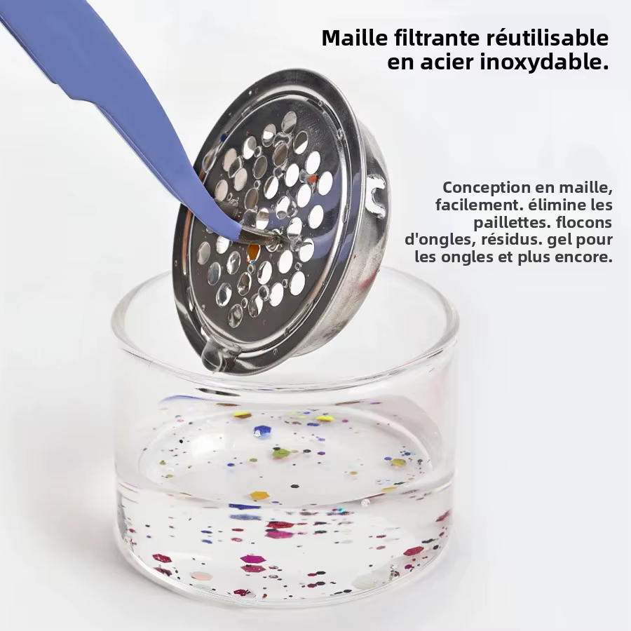 Filtre à mailles de verre Transparent, tasse de nettoyage de brosse à ongles pour vernis Gel et brosses acryliques, conteneur de stockage pour l'élimination des paillettes