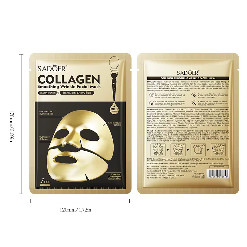 SADOER masques faciaux au collagène doré hydratant Anti-âge Anti-rides masque Facial feuille