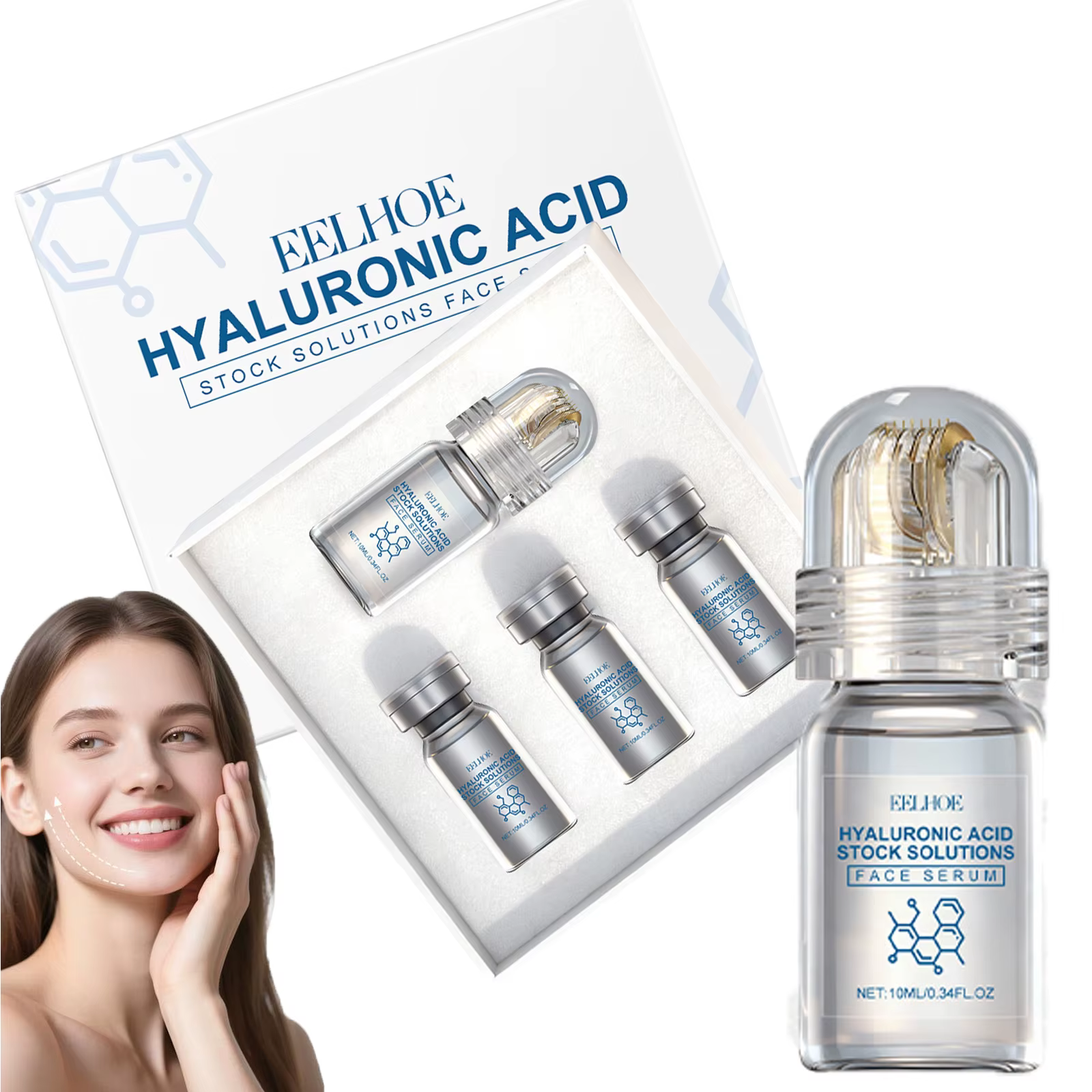Sérum Visage à l'Acide Hyaluronique avec Rouleau Microneedle – Hydratant