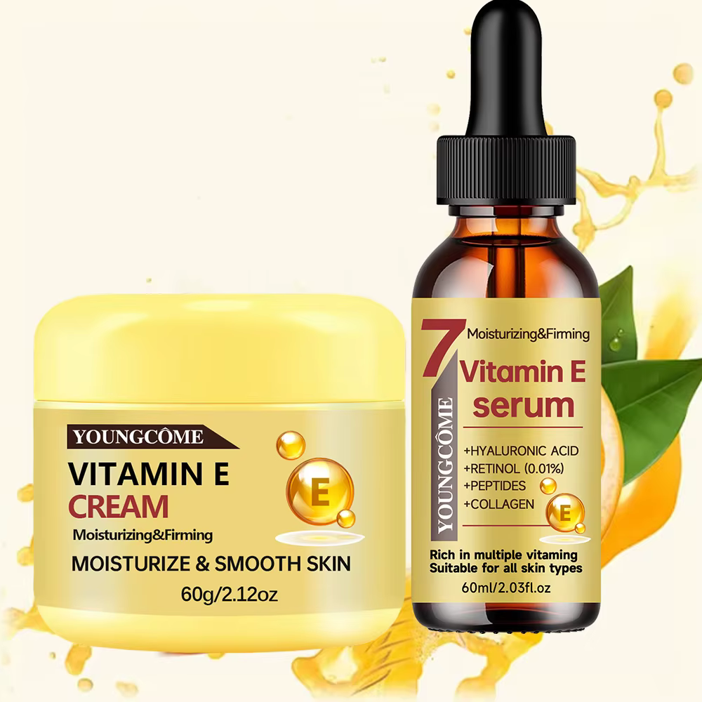 YOUNGCOME Ensemble crème et sérum à la vitamine E – Soin visage hydratant anti-âge pour tous les types de peau 30/60 ml
