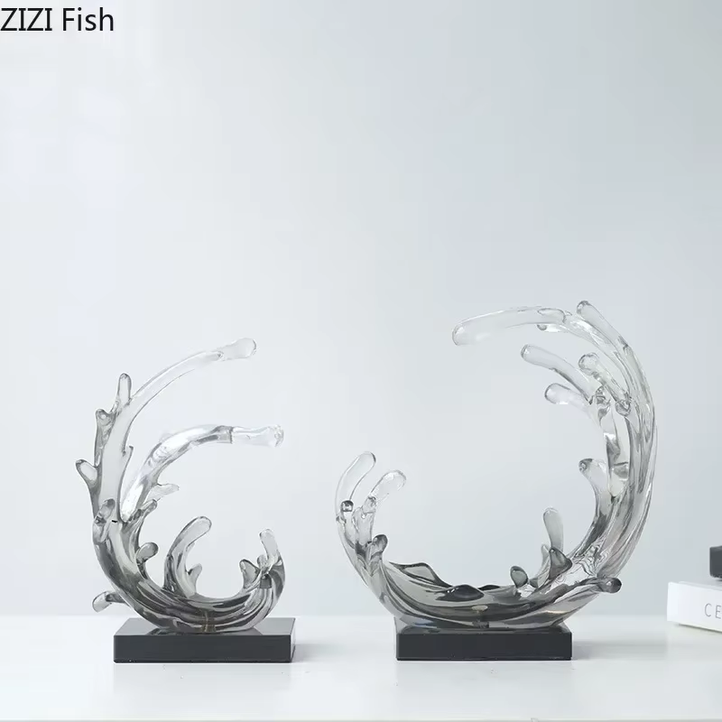 Statue de Vagues de la Mer Bleue, Ornements de Décoration de Bureau, Sculpture Créative Transparente, Artisanat en Résine, Décor Esthétique de Salle