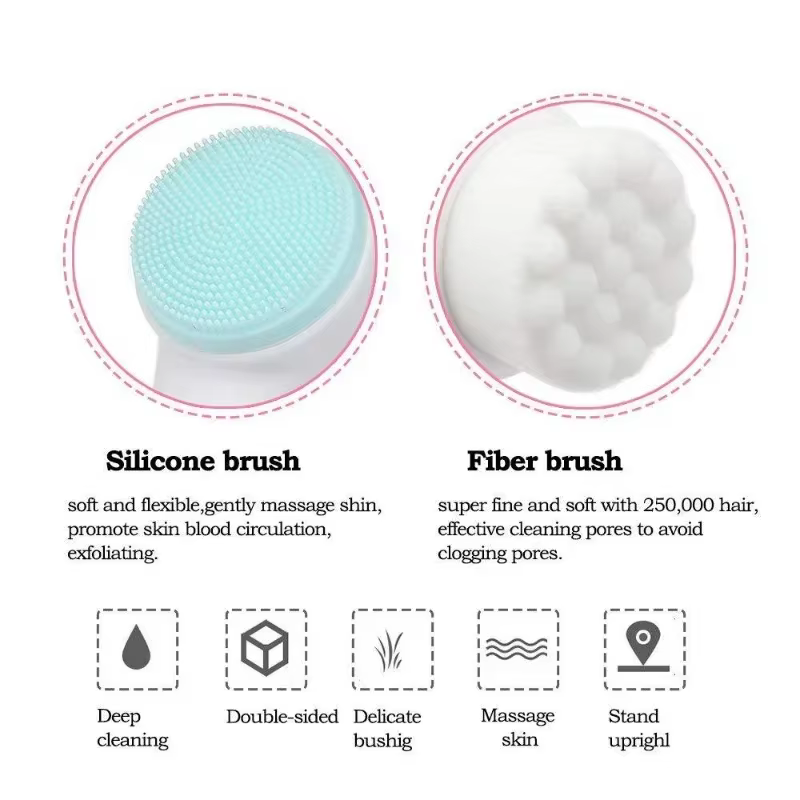 Brosse faciale double face avec poils en silicone doux
