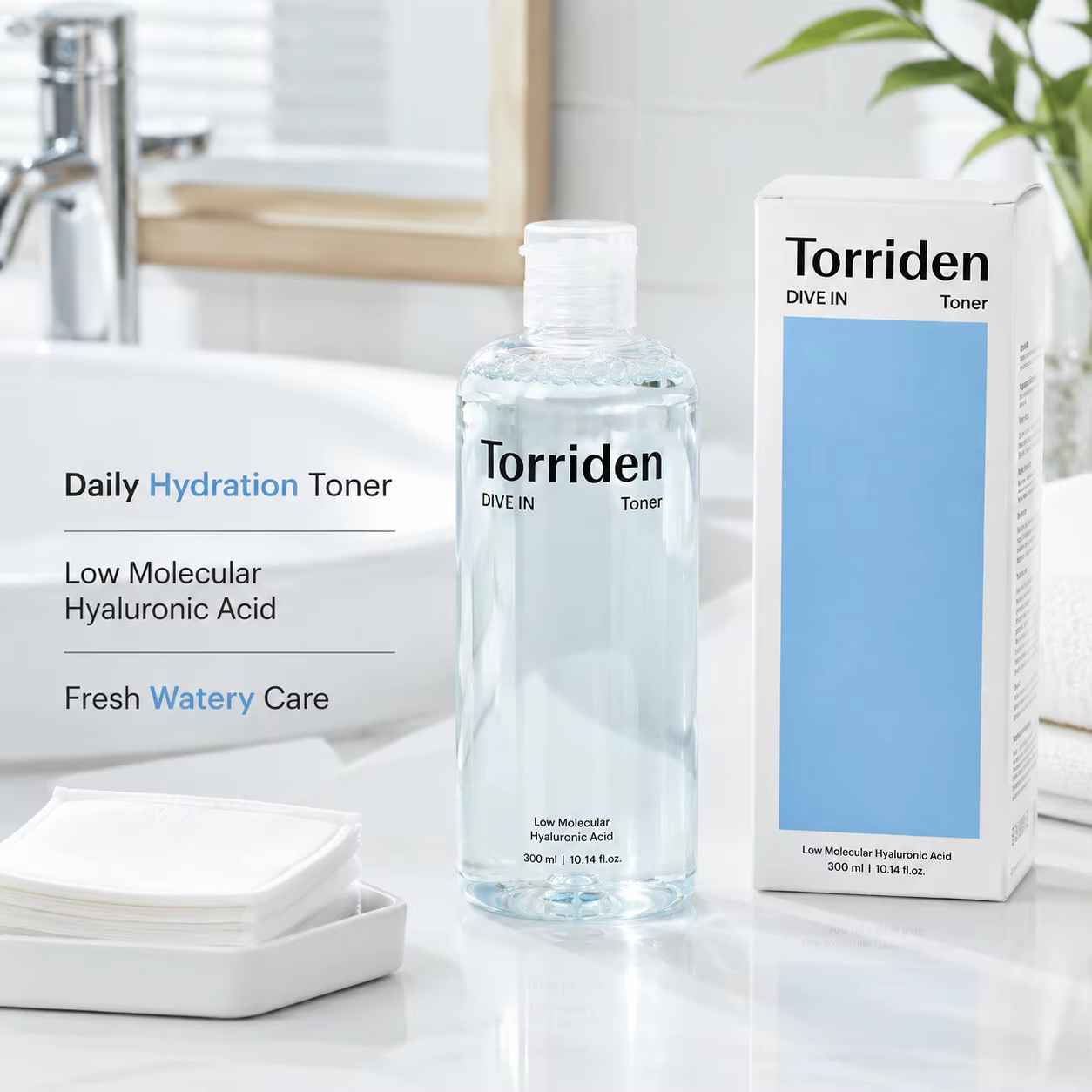 Torriden DIVE IN Tonique à l'acide hyaluronique à faible poids moléculaire 300 ml Eau hydratante et rafraîchissante pour le visage Hydratant Anti-dessèchement de la peau