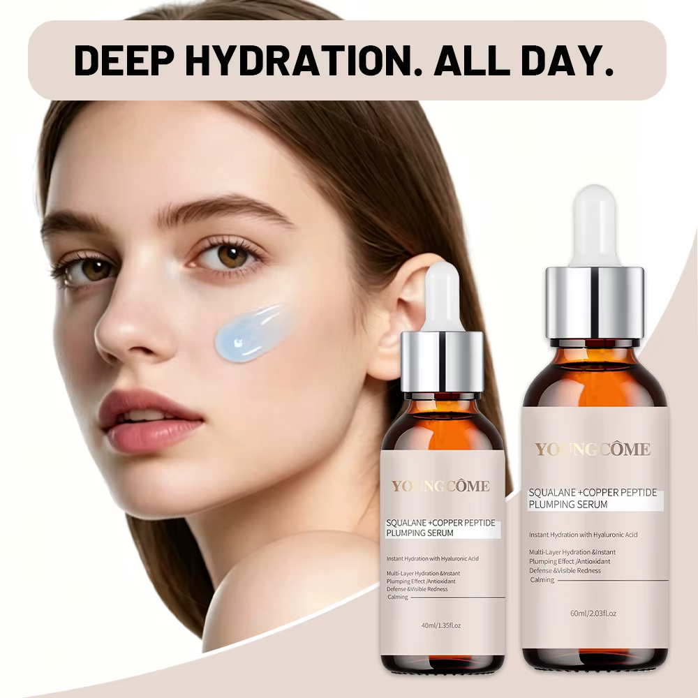 Sérum repulpant au squalane et aux peptides de cuivre pour le visage - Hydratant raffermissant à l'acide hyaluronique