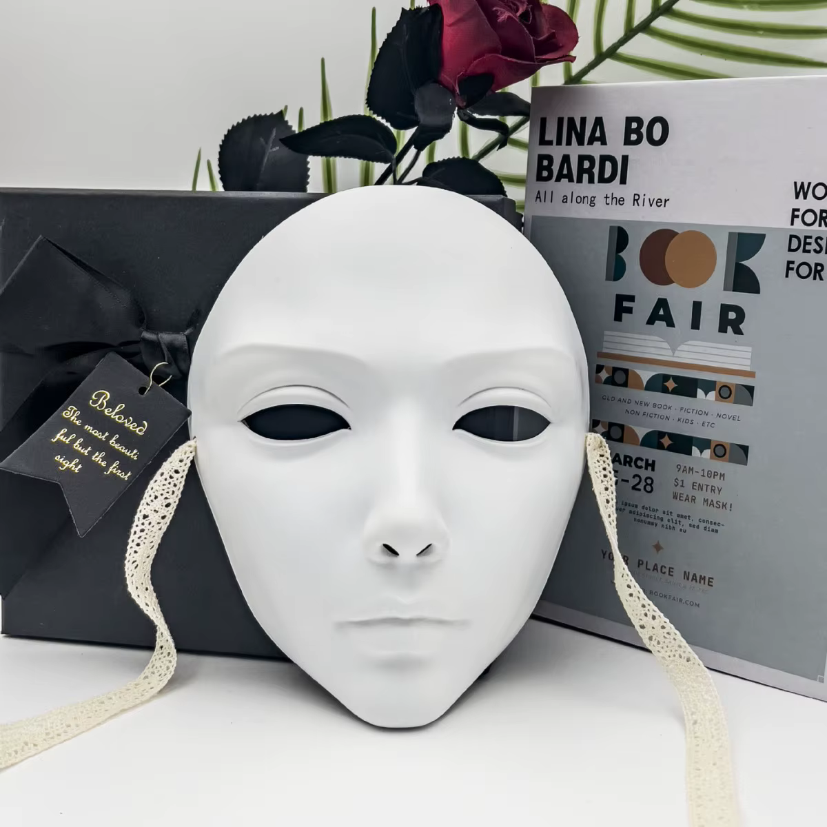 Masque peint demi-visage vintage avec cloche, décoration de fête et de spectacle MasTim ade