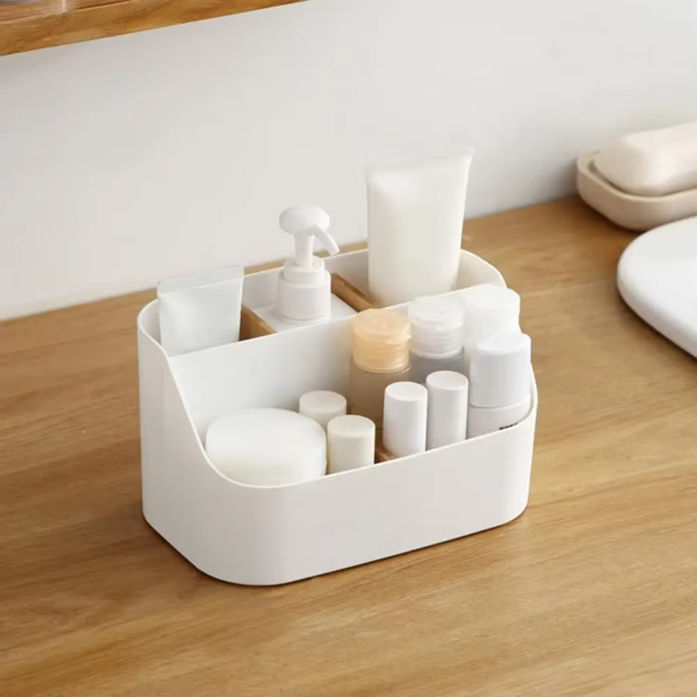 Boîte de rangement de bureau, boîte de fournitures de bureau, maquillage, cosmétiques, organisateur de bureau, boîte de séparation de rangement en plastique pour bureau et salon