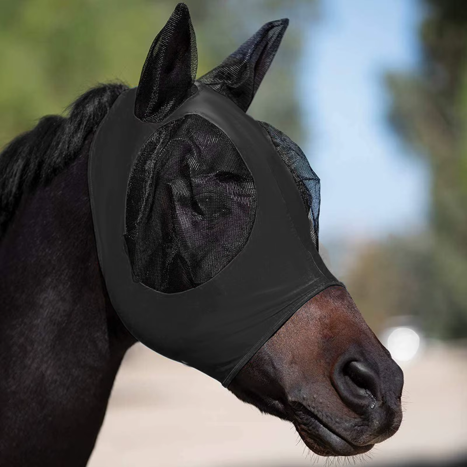 Masque anti-mouches pour chevaux, fournitures de conception 3D, ergonomique, bouclier oculaire d'été pour animaux de compagnie, Anti-moustique, demi-visage, pièces de protection contre les mouches