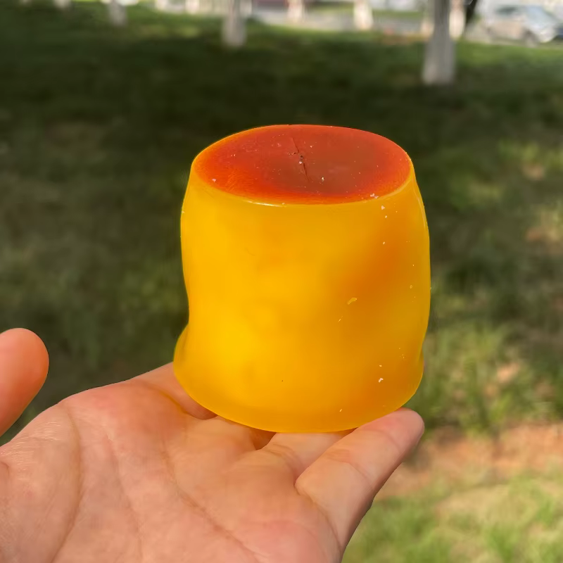 Boule Squishy Faite Main en Forme de Pudding Caramel, Sonore et Croquante, Jouet Sensoriel Anti-Stress à Modeler et à Presser