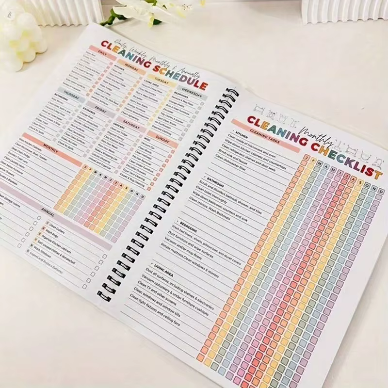 Kit de planification de nettoyage pour la maison - Comprend un calendrier de nettoyage domestique, un plan de nettoyage hebdomadaire/mensuel, des conseils de nettoyage toute l'année, et des outils de 