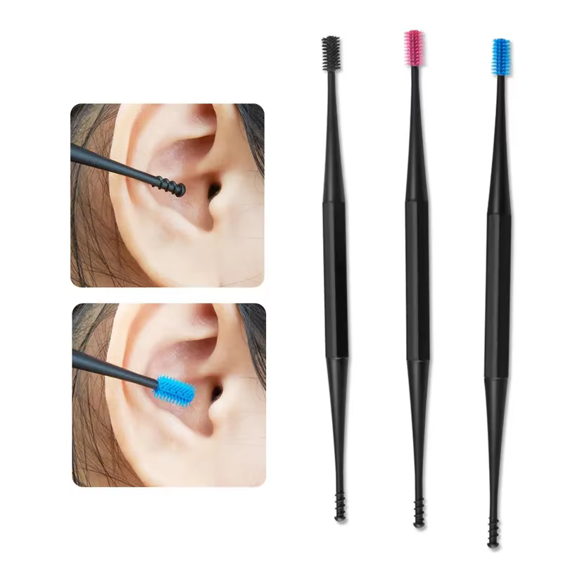 Cure-oreille en Silicone souple, Double extrémité, dissolvant de cire d'oreille, Curette, cuillère de nettoyage d'oreille, outil de nettoyage d'oreille en spirale, conception en spirale